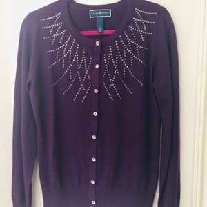 Embellished purple cardigan.